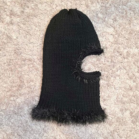 Black Fairy Grunge Fuzzy Knitted Handmade Balaclava Winter Hat - Picture 5 of 7